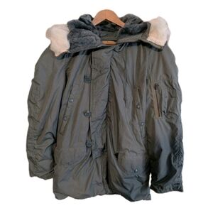 Men's Vintage Military Parka Jacket XS Extreme Cold Weather Coat Fur Hood Green